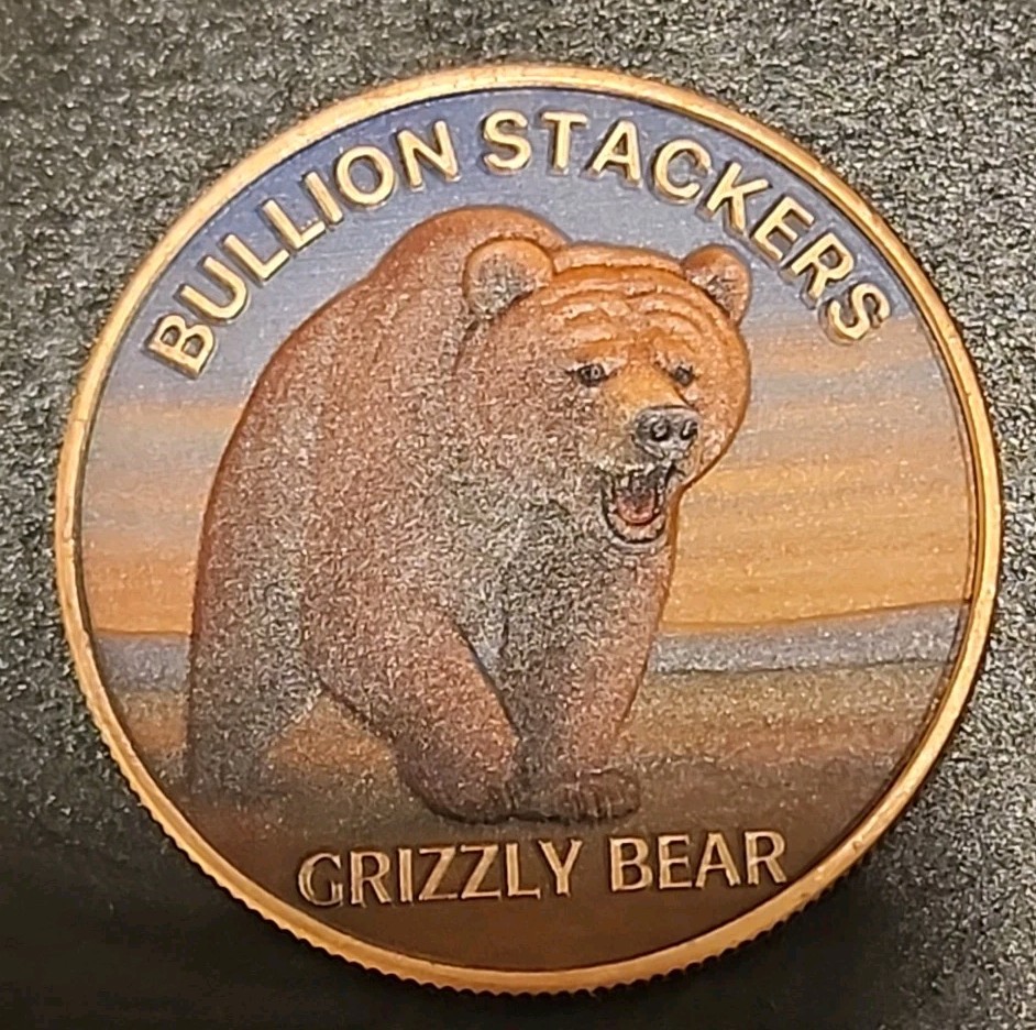 1oz Copper Grizzly Bear Bullion Stackers Colorized