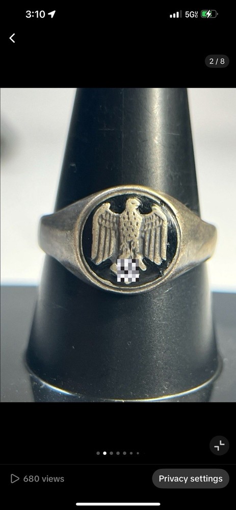 WW2 Army Ring 800 Silver Original