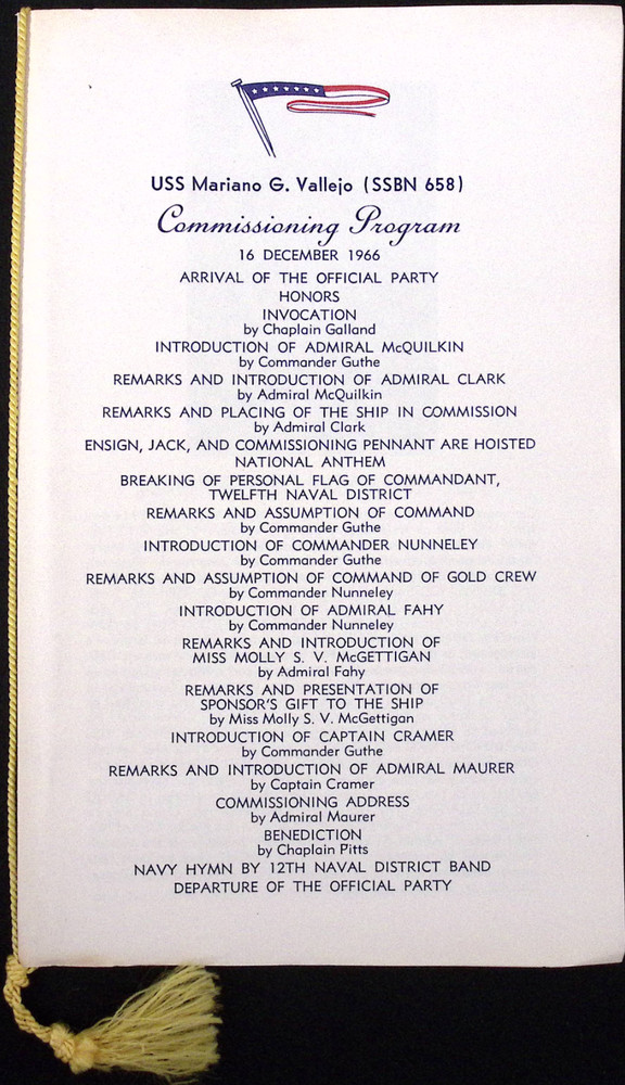 US Navy 1956 USS Mariano G Vallejo SSBN 658 Commissioning Program
