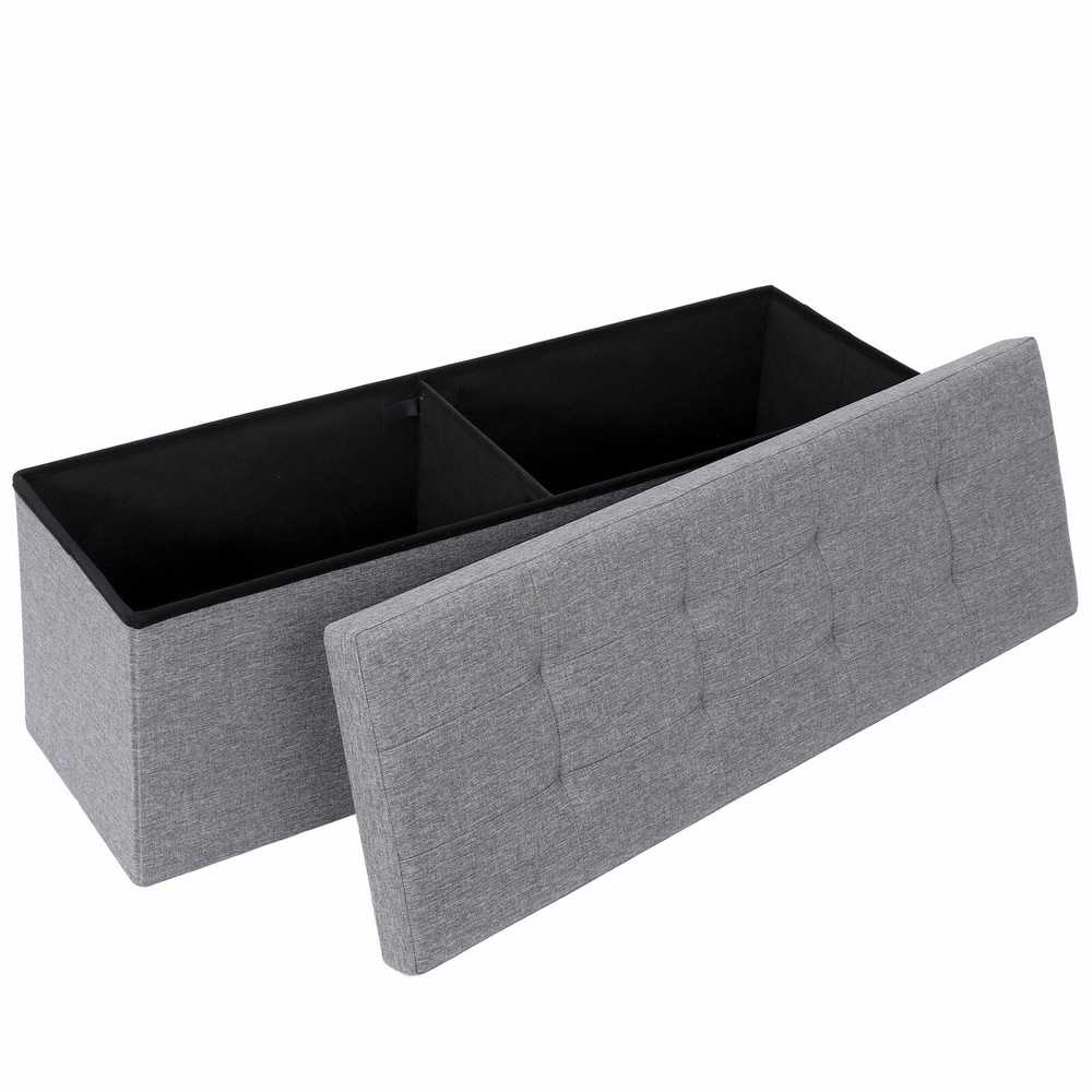 43" Folding Storage Ottoman Bench Footrest Storage Stools Home Decor, Dark Grey