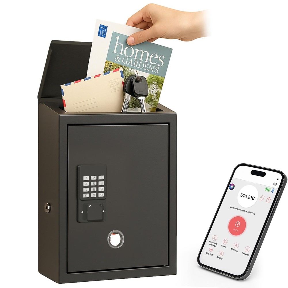 Mailbox with Electronic Lock, Locking Mail Boxes for House, Black