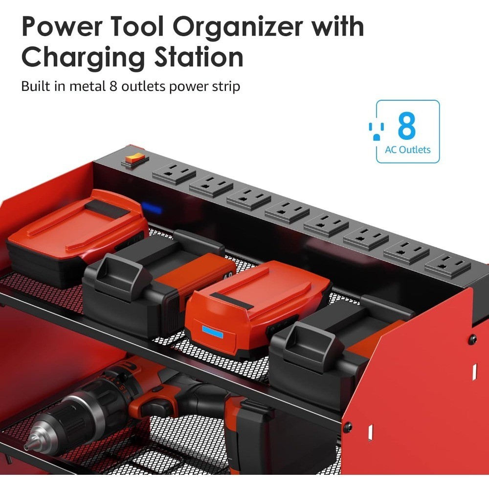 Heavy Duty Modular Power Tool Organizer Wall Mount with Charging Station Garage