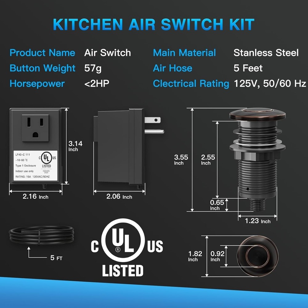Garbage Disposal Air Switch Kit UL Certified Garbage Disposal Button Power