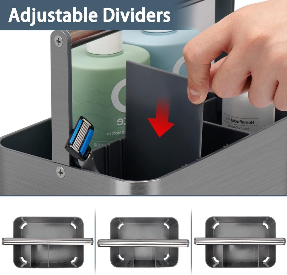 Bathroom Storage Caddy, Adjustable Shower Organizer For Dorm, Grey