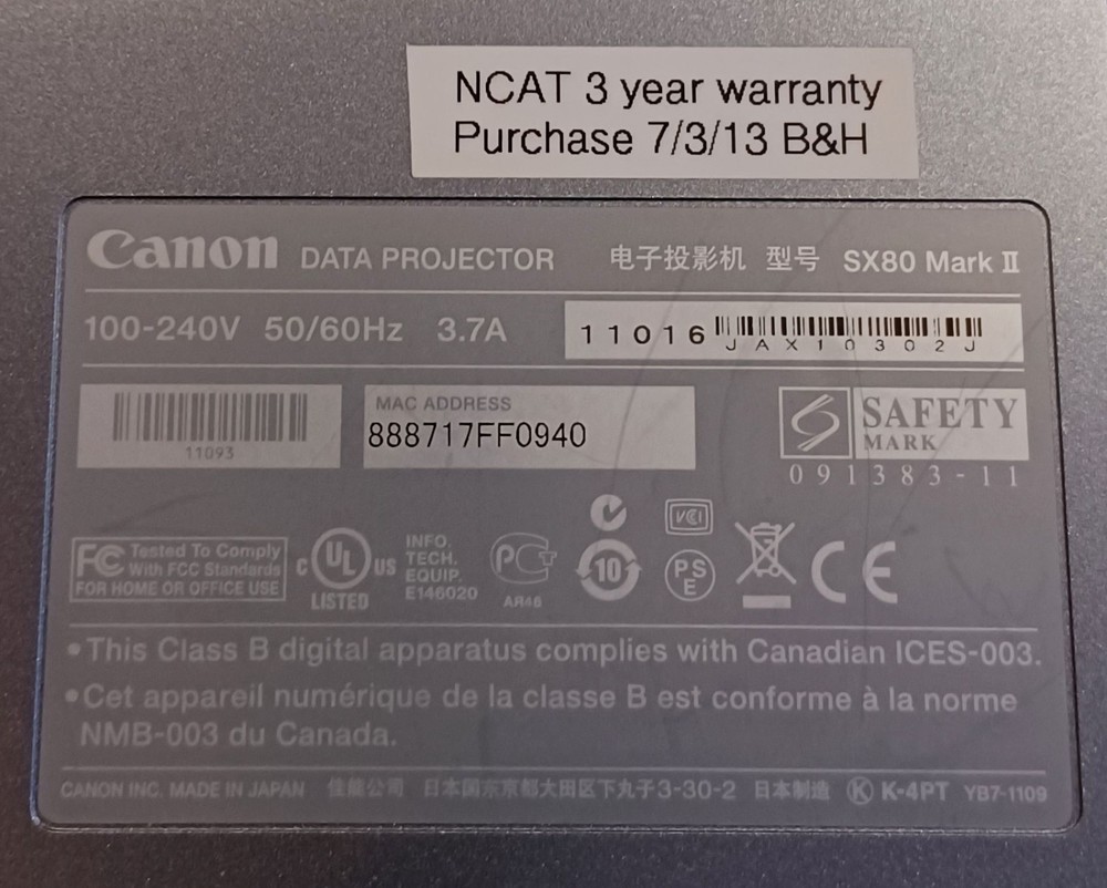 Canon SX80 Mark II LCD Projector – Powers On & Projects – Limited Testing