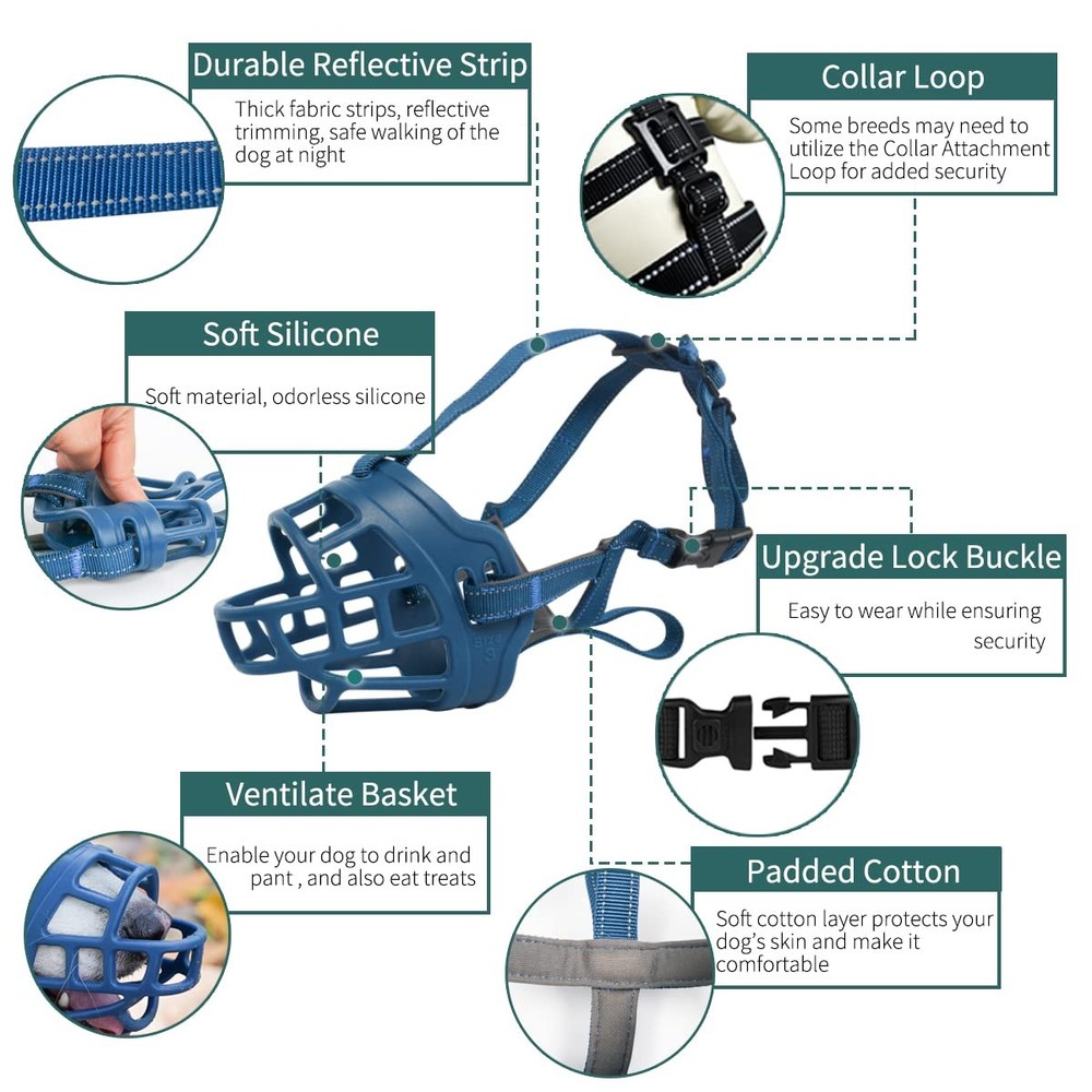 BARKLESS Dog Muzzle, Basket Muzzle for Small 1 (Snout 6-7½"), multi-color