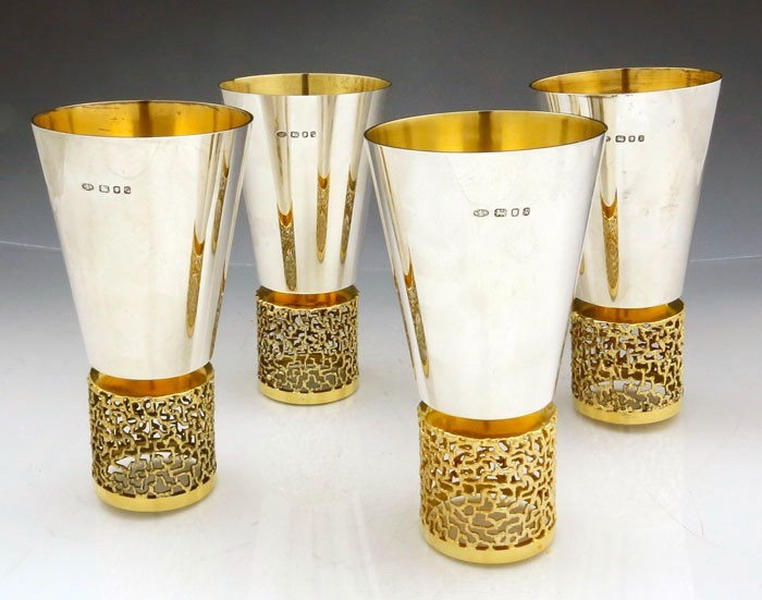 4 Stunning English Stuart Devlin Sterling Silver Goblets 6"