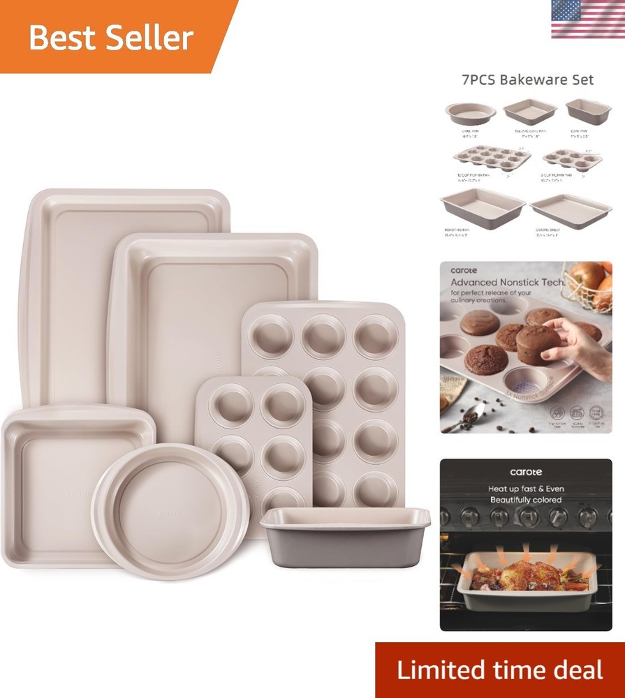 7-Piece Nonstick Stackable Baking Pans Set - Bakeware Sets Including Cookie S...