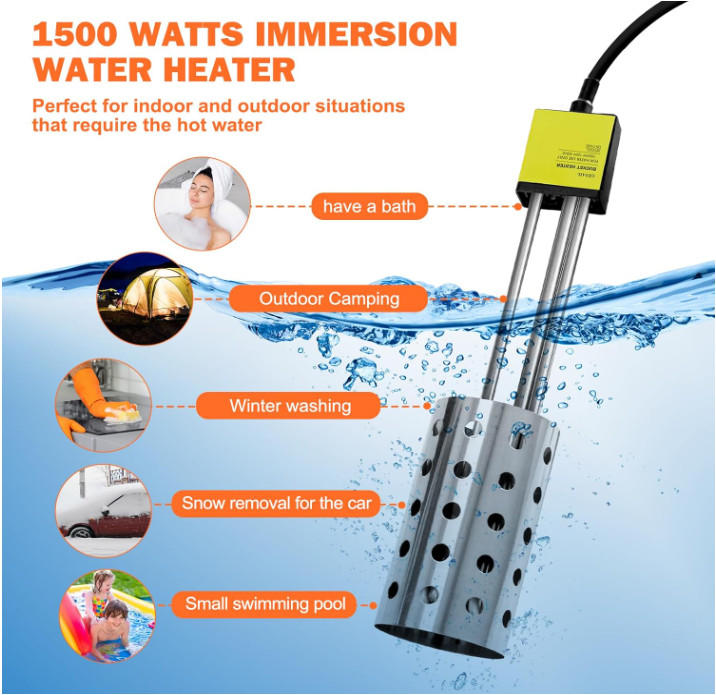 Calentador de Agua 1500W Inmersion con Control de Temperatura y Apagado