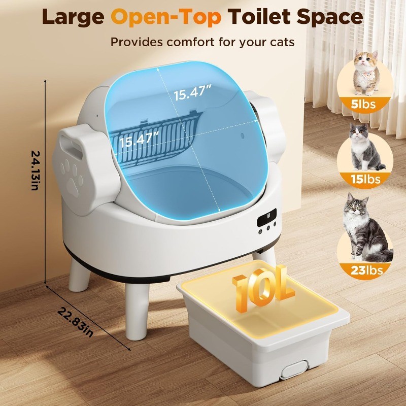 Open-Top Automatic Robot Cat Litter Box Digital Screen Washable Sifter Cat Pedal