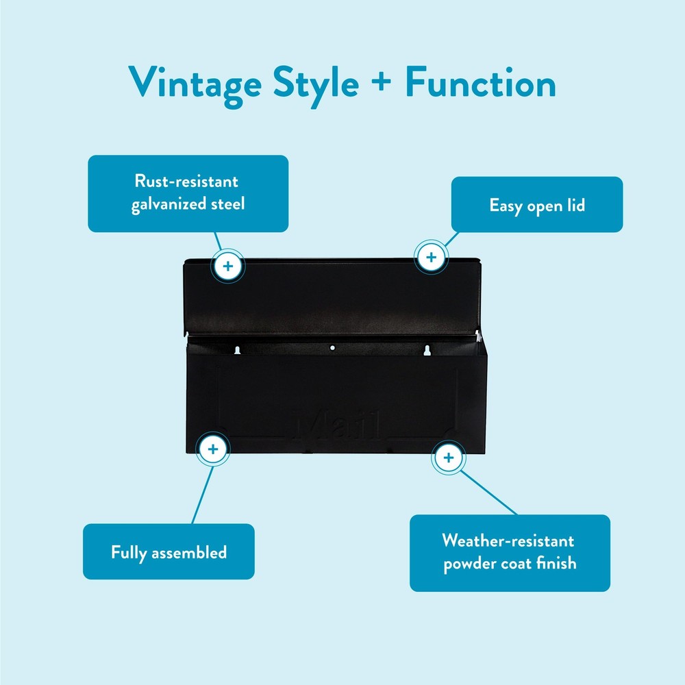 Townhouse Galvanized Steel Wall-Mount Mailbox Black Small