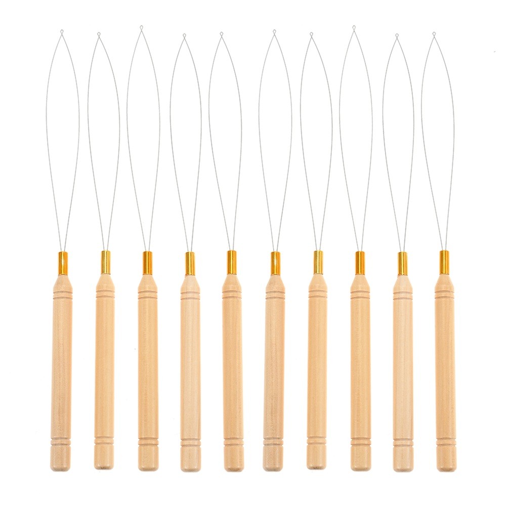 10Pcs Hair Extension Loop Needle Threader 8.78in Pulling Hook Connect DIY Tool