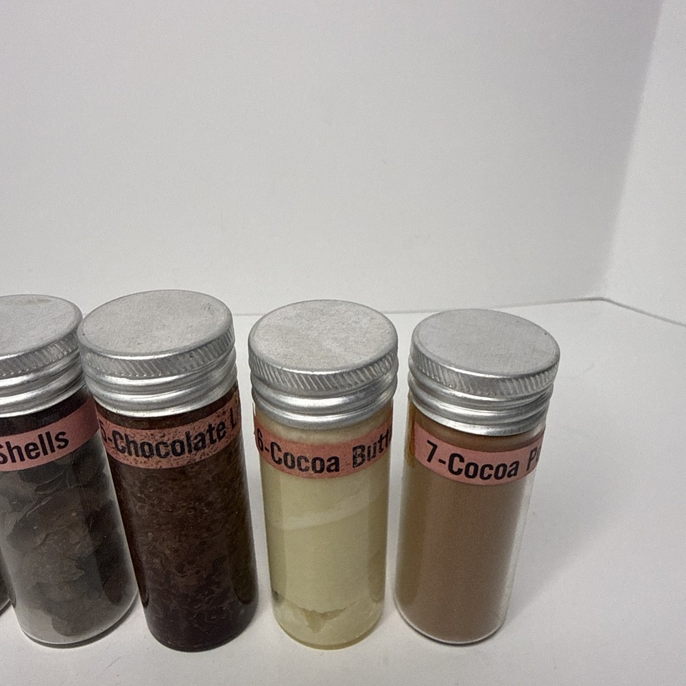 Hershey Chocolate Educational Glass Sample display Never Used Full Bottle