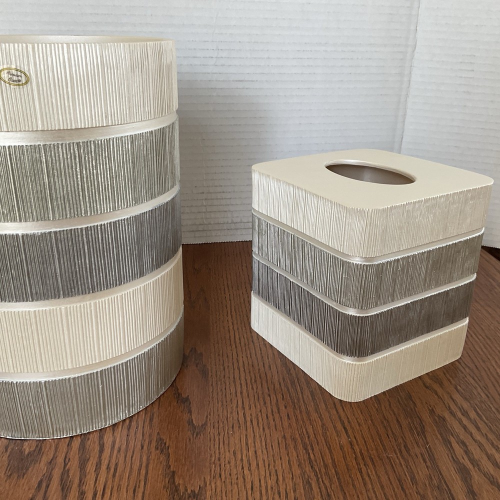 Modern Line “Grey” Waste Basket & Tissue Box Set by Popular Bath