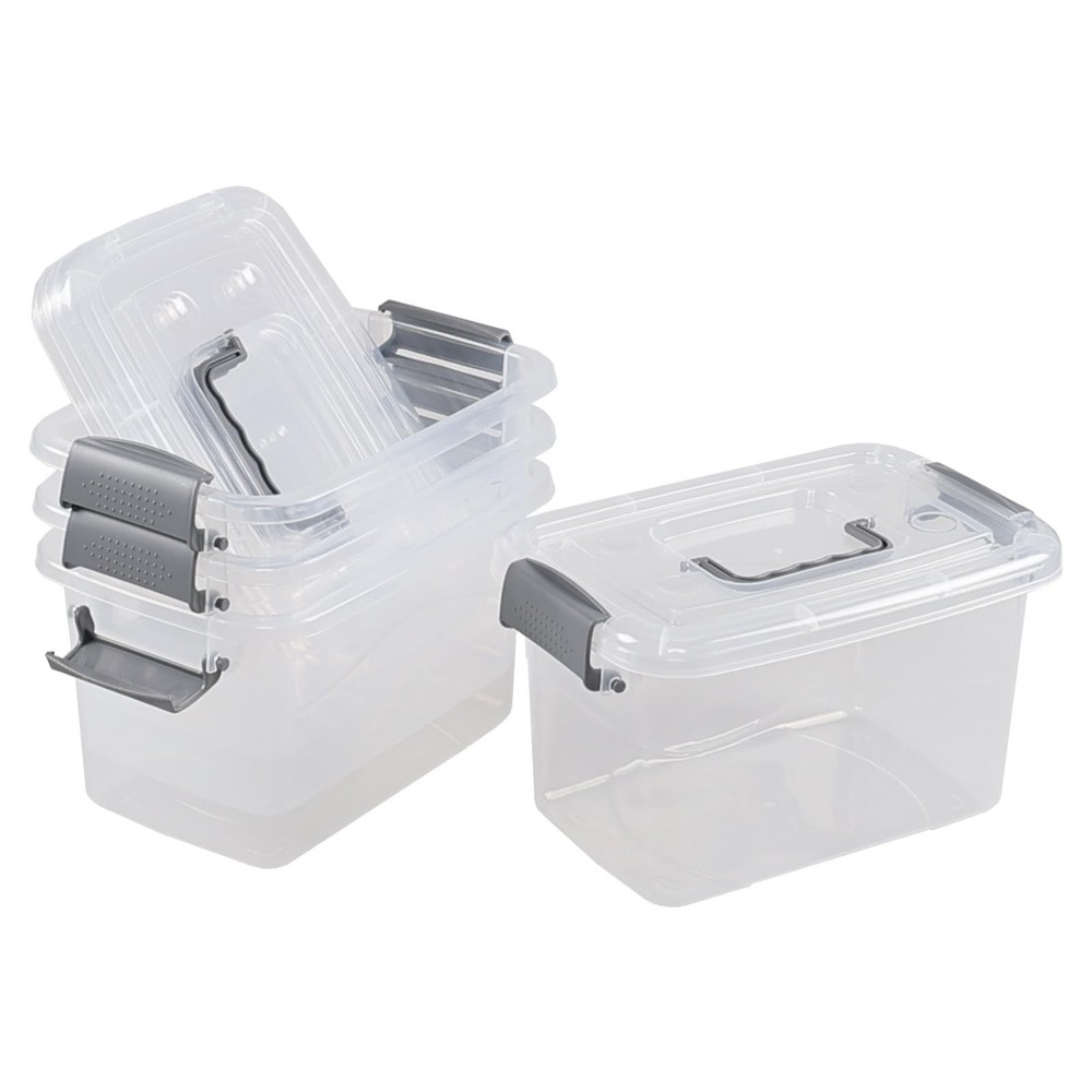 Ggbin 4-Pack 5 Quart Clear Plastic Storage Bins, Latching Storage Box with Ha...