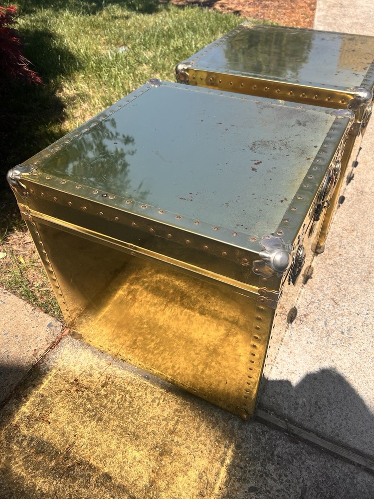 Vintage Pair 1970s Large Brass Cedar Lined Storage Trunk