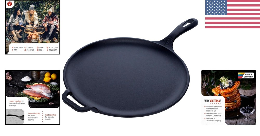 Durable 12-Inch Cast Iron Comal with Non-stick Surface for Versatile Cooking