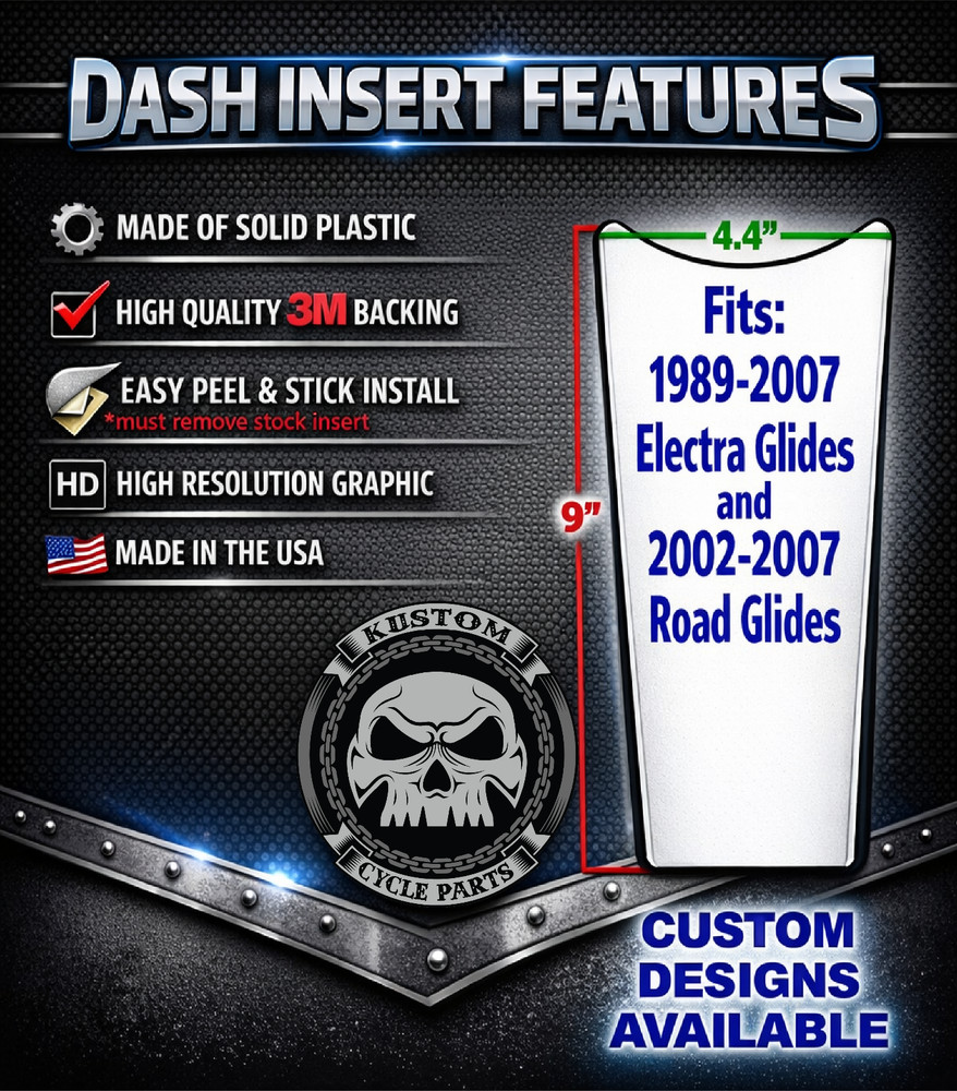 Keep Quiet Skull Dash Insert. Fits 89-07 Electra Glide & 02-07 Road Glide