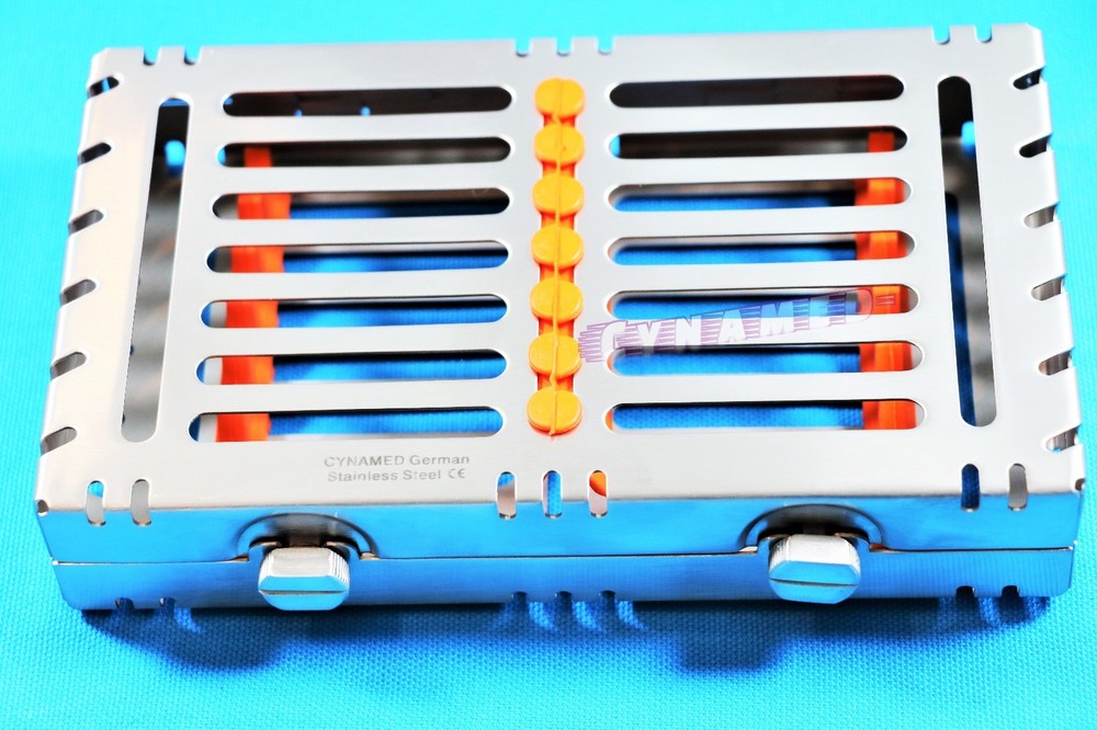 5EA GERMAN DETACHABLE STERILIZATION TRAYS WITH DOUBLE BUTTON FOR 7 INSTRUMENTS