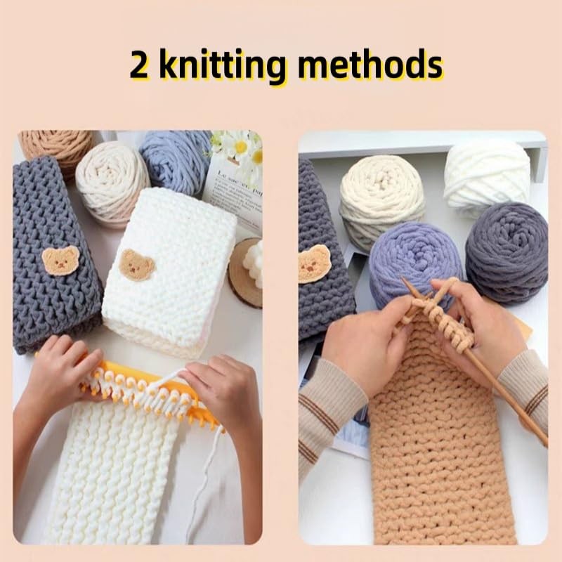 Warm Thick Scarf Knitting Kit - 4pcs Yarn + Knitting Tools + Bear Pattern