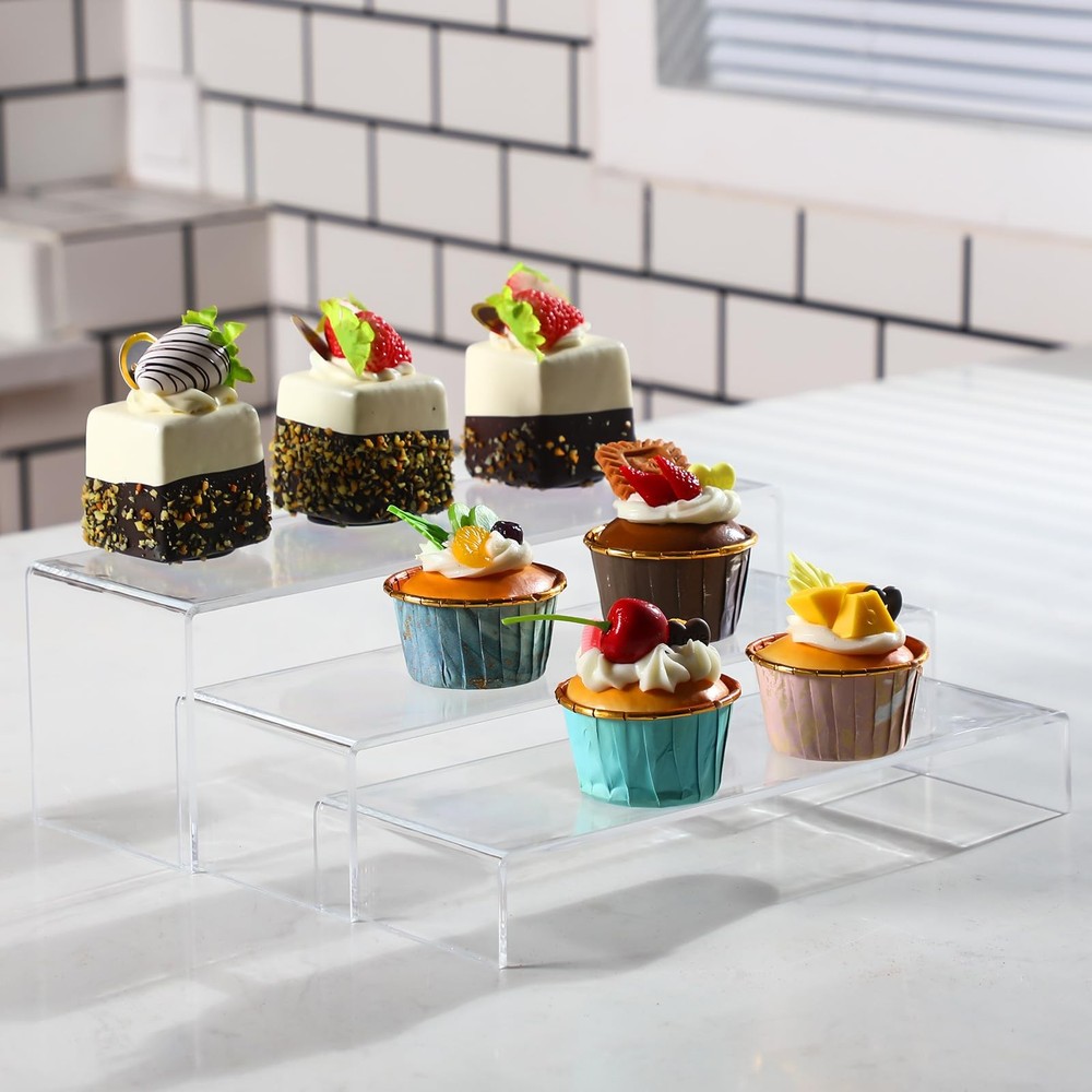 12 Pcs Acrylic China Display Stand Set Include 6 Clear Rectangular Acrylic Di...