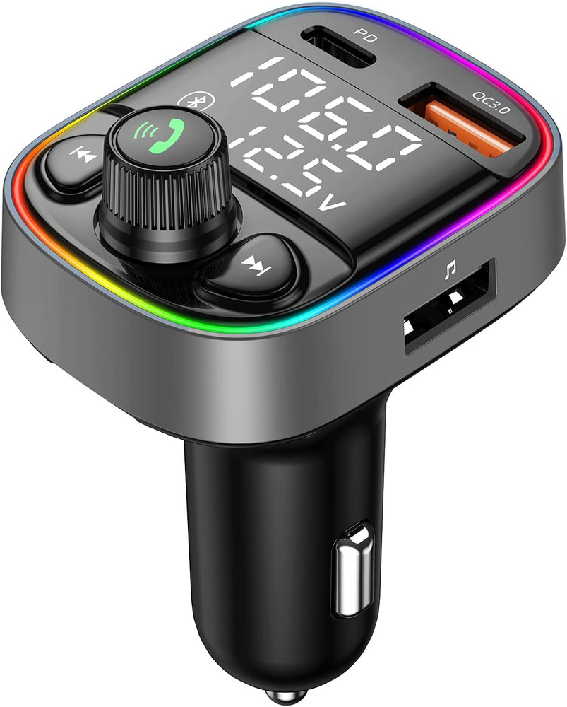Bluetooth 5.4 Bluetooth Car Adapter, FM Transmitter with Qc3.0/Type-C 42W Fast C