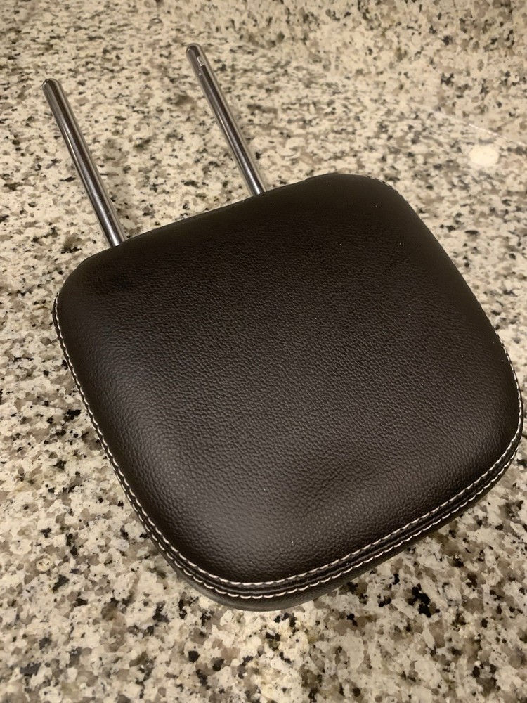 Seat Headrest Black Leather White Stitching