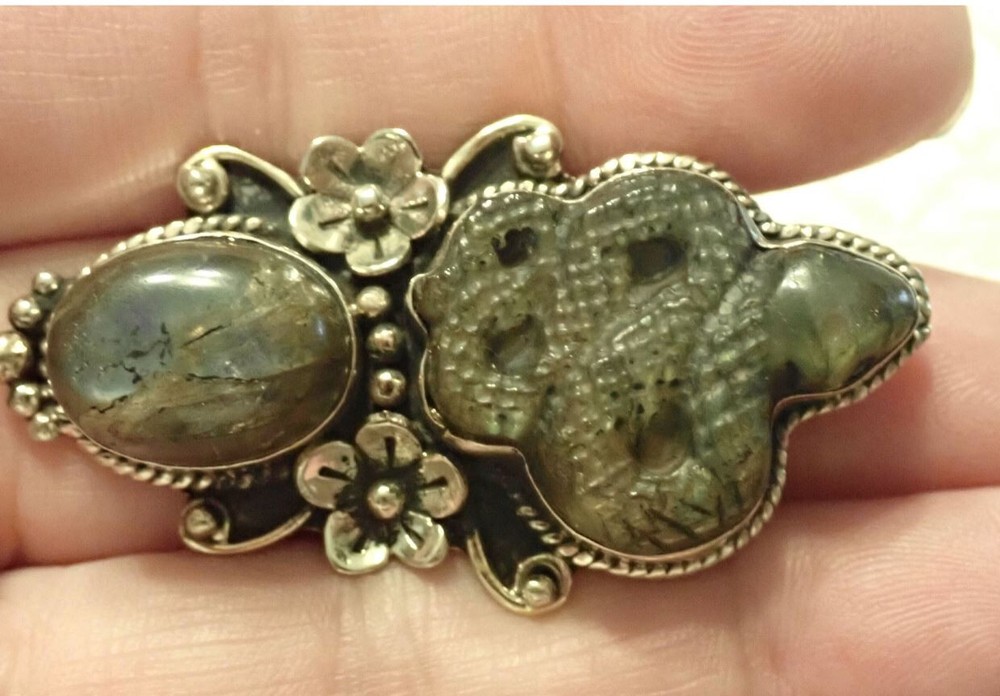 Snake Ring, Carved Labradorite stone adjustable