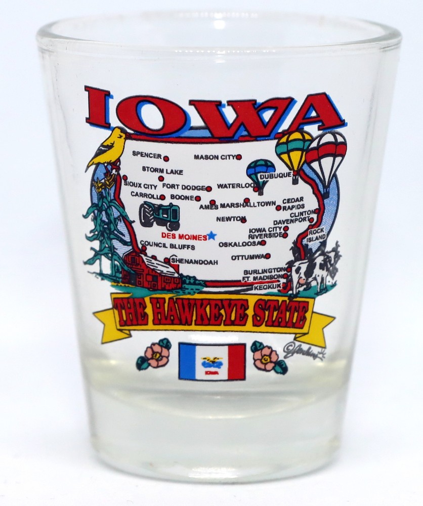 IOWA STATE ELEMENTS MAP SHOT GLASS SHOTGLASS