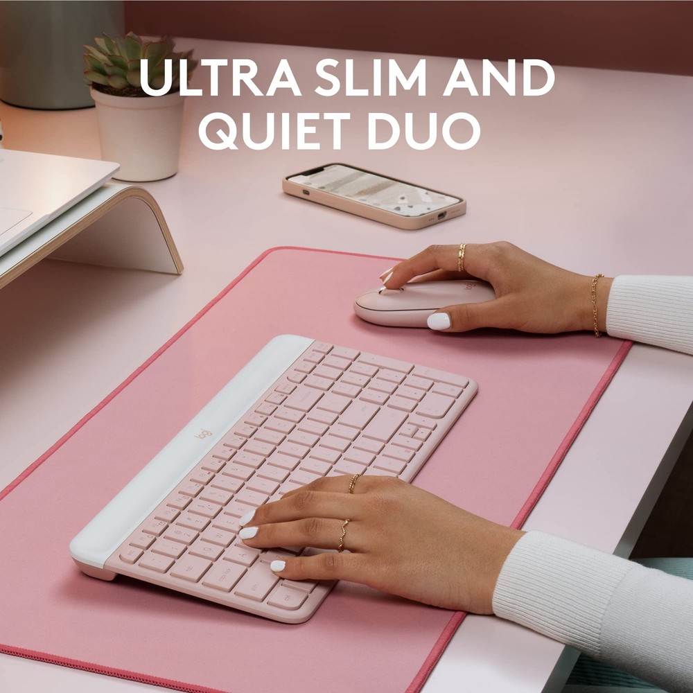 Logitech MK470 Keyboard - Pink: USB-A Low-Profile Full-Size Keyboard & Mouse