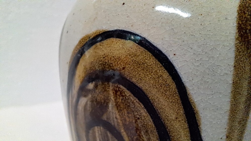 Vintage Handpainted Small Stoneware Pitcher With Handle