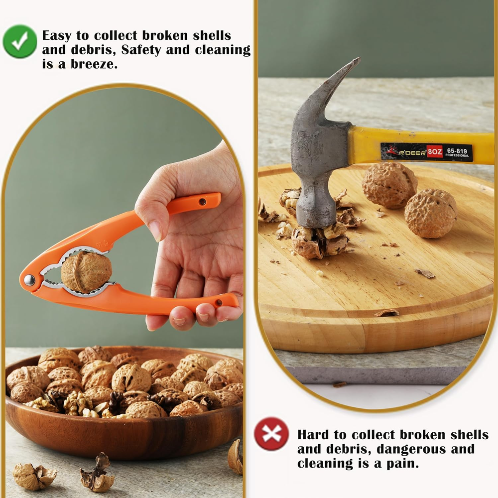 Stainless Steel Nutcracker for All Nuts, Heavy Duty Tool with Ergonomic Handle