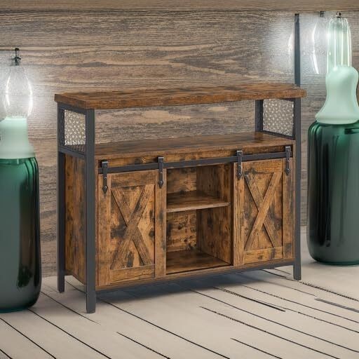 Buffet Storage Cabinet Sideboard with 2 Sliding Barn Doors Adjustable Shelves