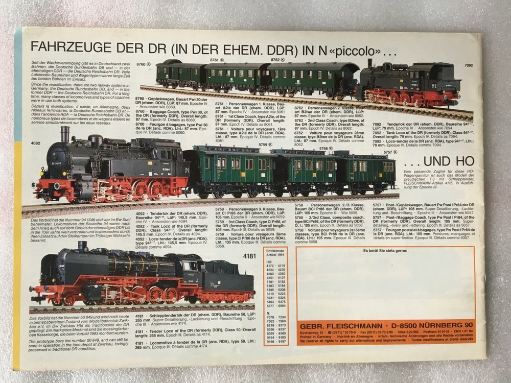 Catalogue FLEISCHMANN Nouveautés 1991.