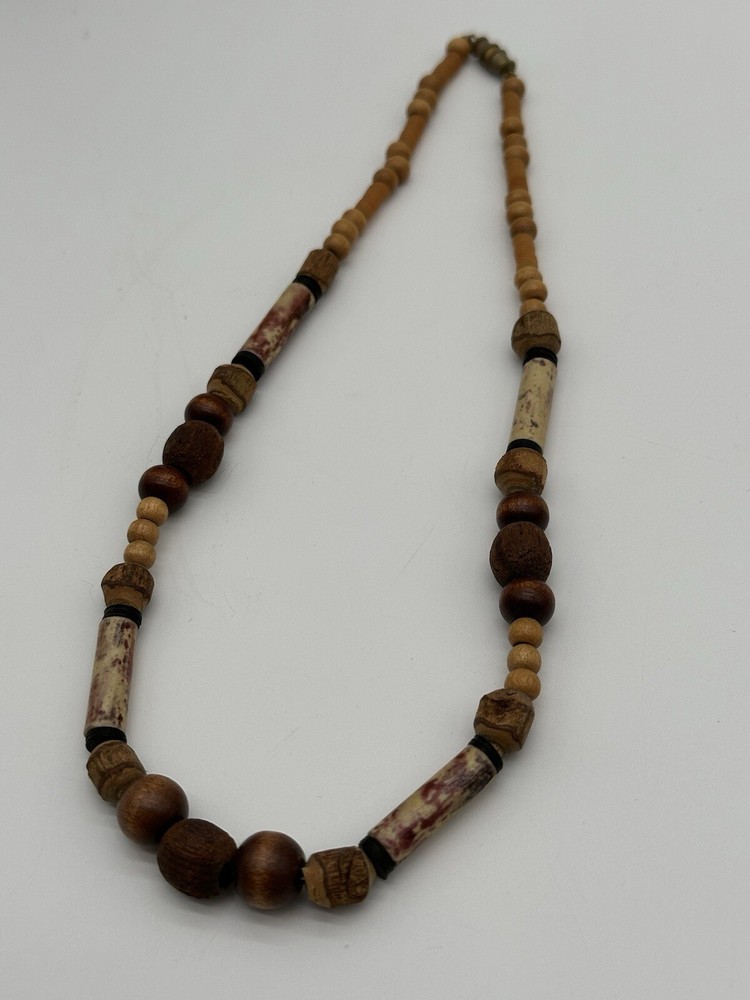 Vintage Wood Beaded Necklace 8”