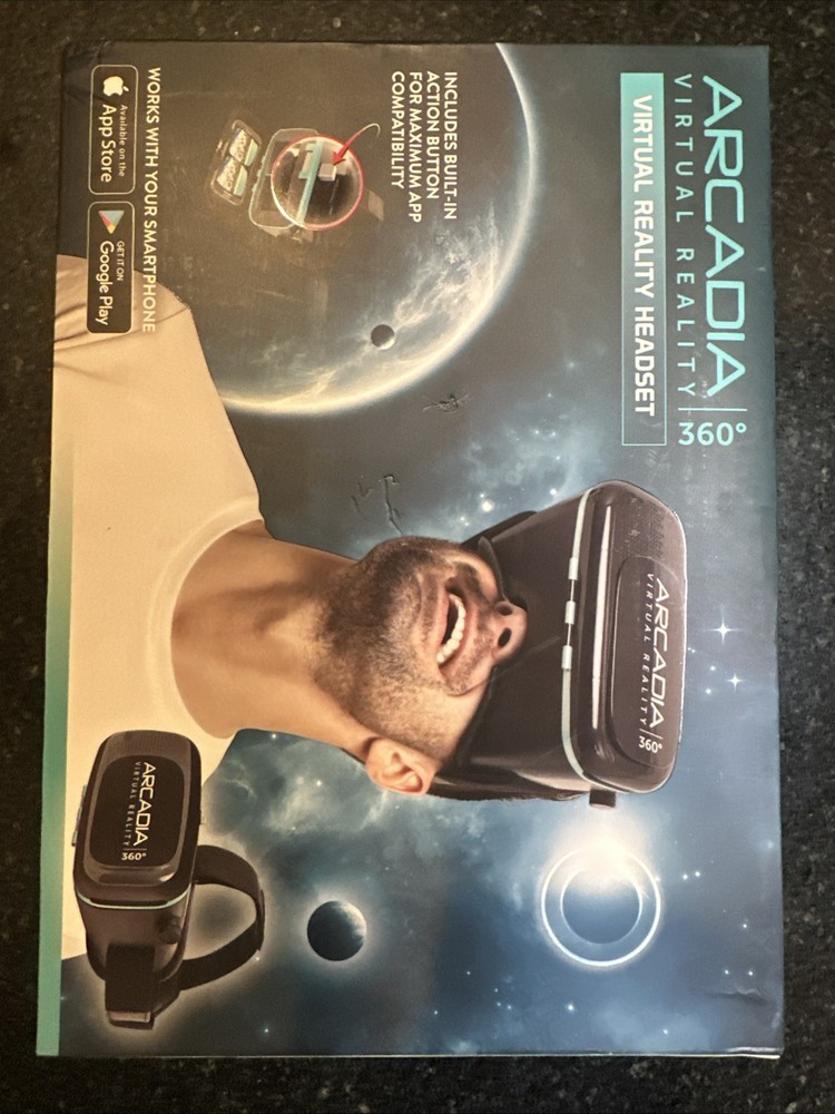 Virtual Reality Headset Arcadia 360 Smartphone VR Android Apple Black