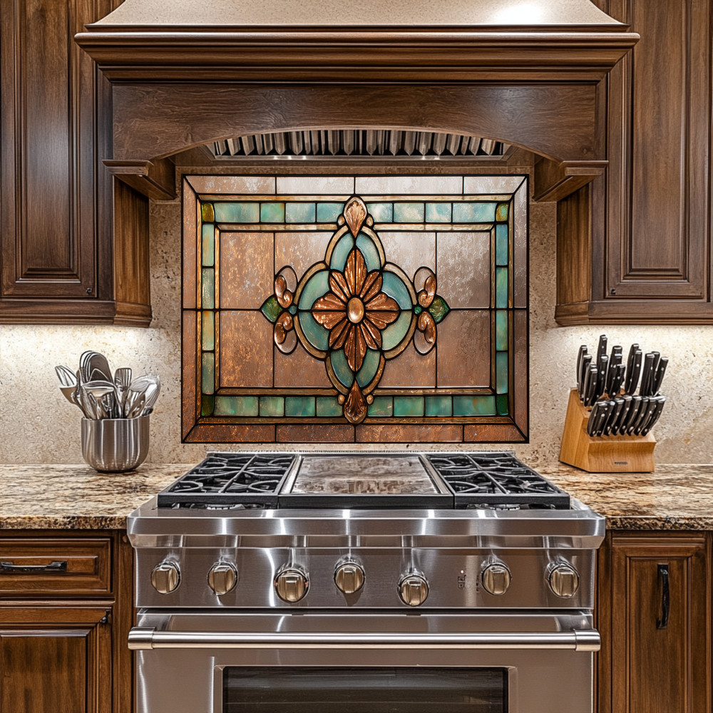 Stained Glass Look Kitchen Backsplash, Pattern Tile One Piece Tempered Glass Kit