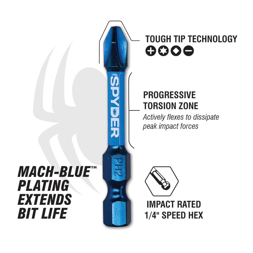 Spyder 2-Inch PH2 Impact Driver Bit 5-Pack 19087