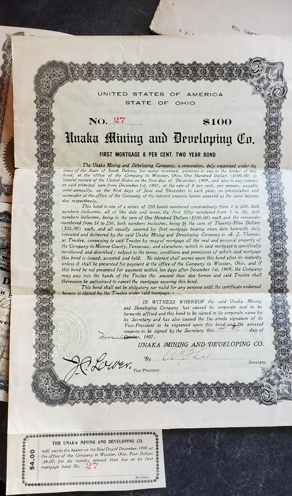 UNAKA Mining Co Stock Certificates+other