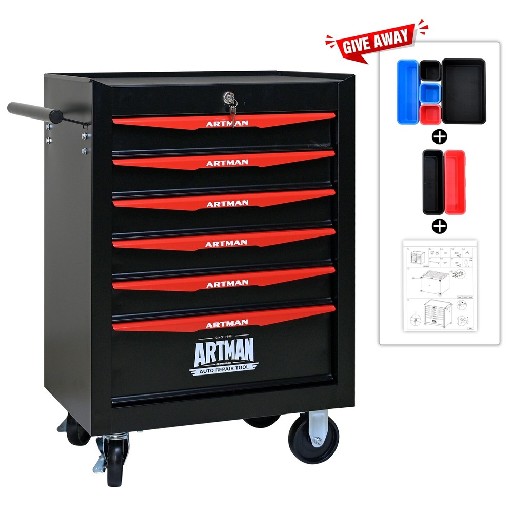 6 Drawer Rolling Tool Box Hardware Storage with Lock for Garage Workshop, DIY