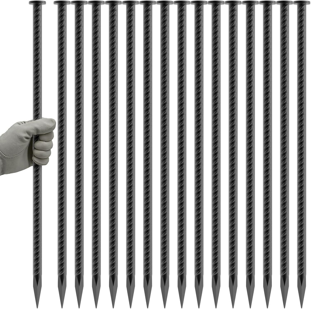 Heavy Duty 16" Galvanized Rebar Spikes, 1/2" Diameter, 16 Pack