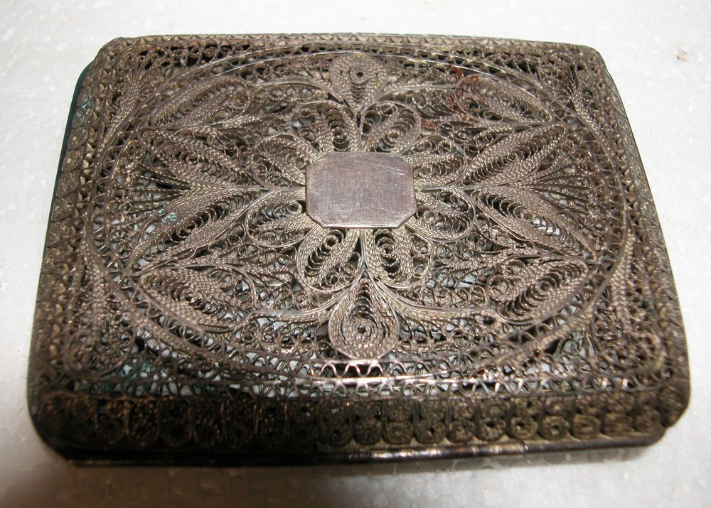 Antique Silver Hand Made Filigree Cigarette Case Box