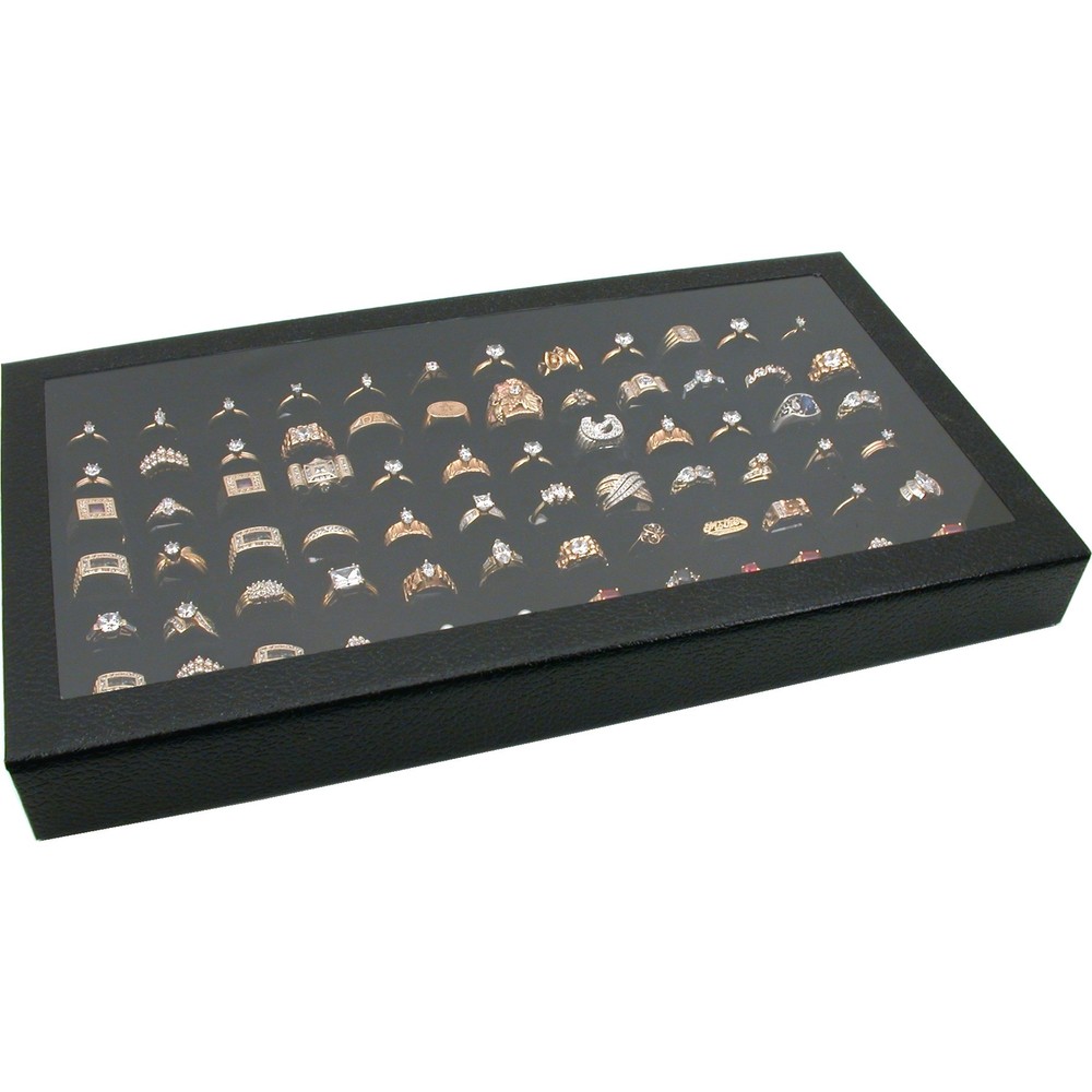72 Ring Black Jewelry Box Display Case Magnetic Lid