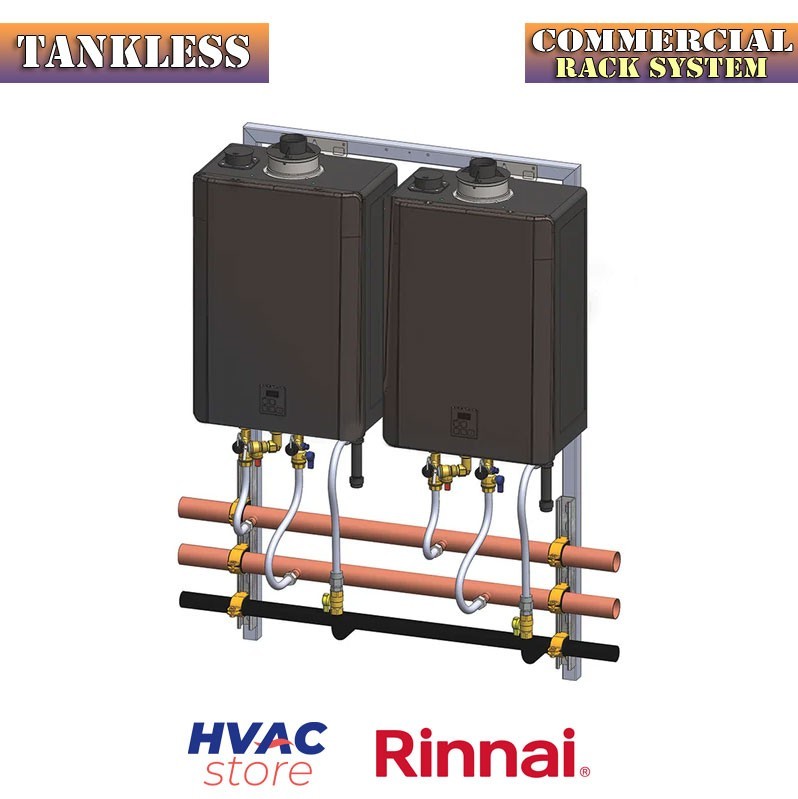 Rinnai Commercial Rack System Wall Mounted With Two Unit Tankless Water Heater