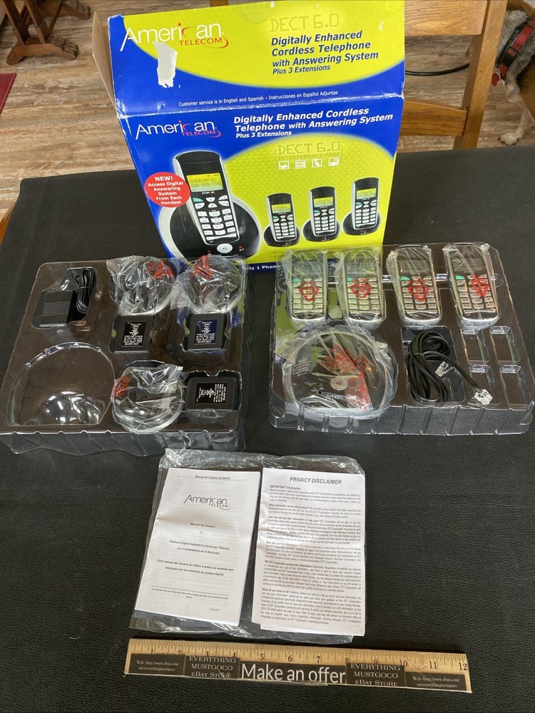 American Telecom Digitally Enhanced Cordless Telephone Set 3 Extensions Answer