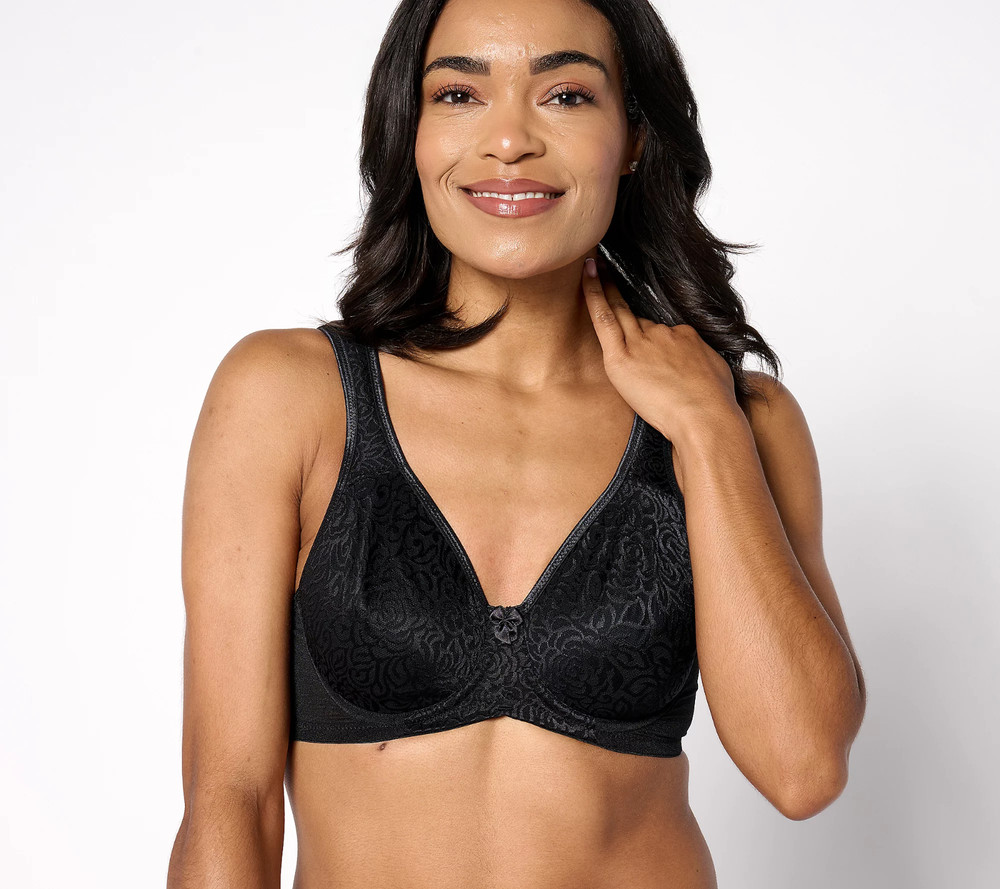 Breezies Wild Rose Seamless Underwire Support Bra, Black, 34DD