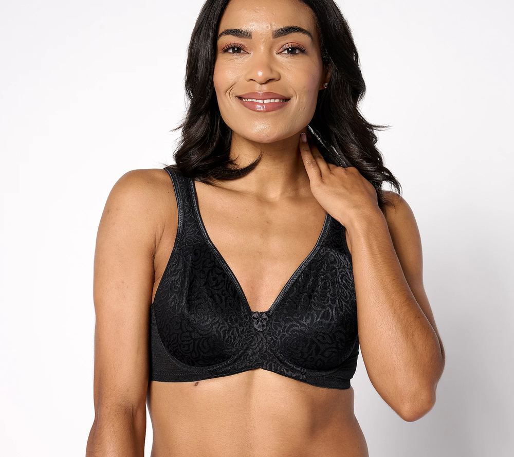 Breezies Wild Rose Seamless Underwire Support Bra, Black, 34DD