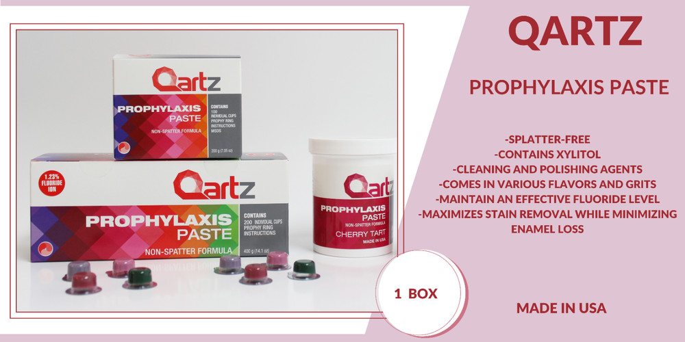 QARTZ PROPHY PASTE CUPS MINT MEDIUM GRIT 200/BOX  DENTAL NON SPLATTER W/FLOURIDE