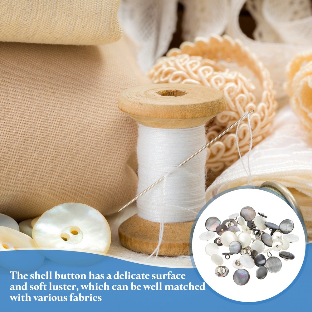 5Pcs Natural Shell Button, 15mm Curved Shell Shank Buttons, Grey/Silver