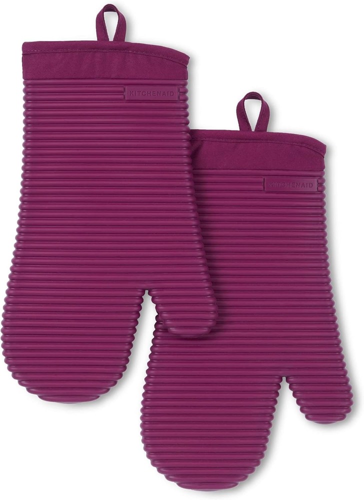 Ribbed Soft Silicone Oven Mitt 2-Pack Set 7.5"x13" Milkshake